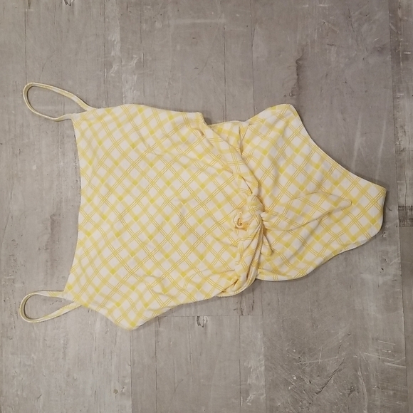 💕JESSICA SIMPSON💕 Checked Tie-Waist One-Piece Swimsuit Sol Yellow Plaid L NWT - Picture 1 of 7